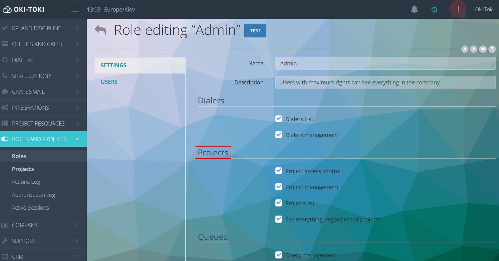 Setting project accesses