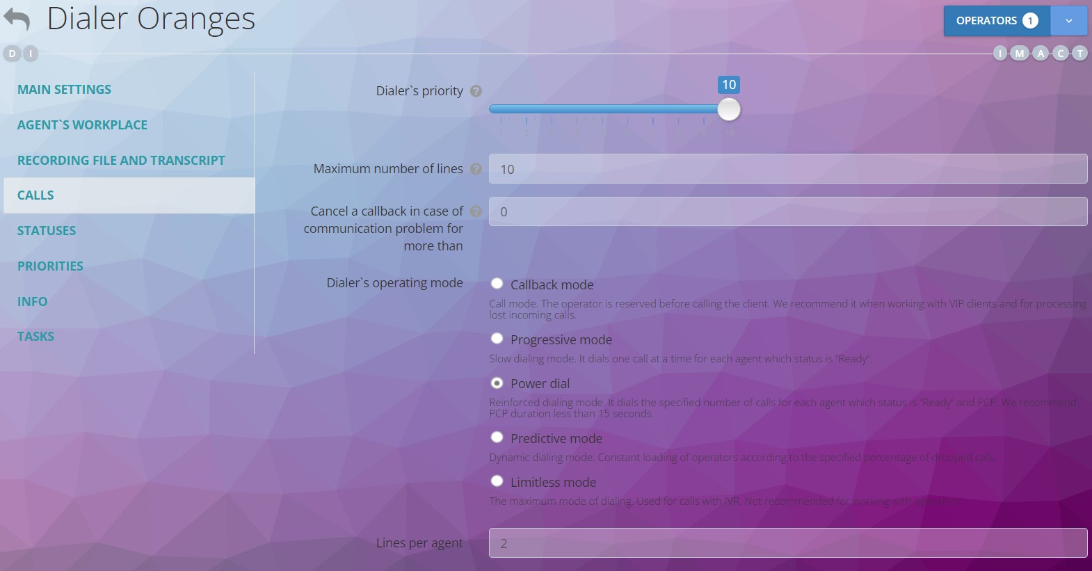 Setting up the dialer in Oki-Toki