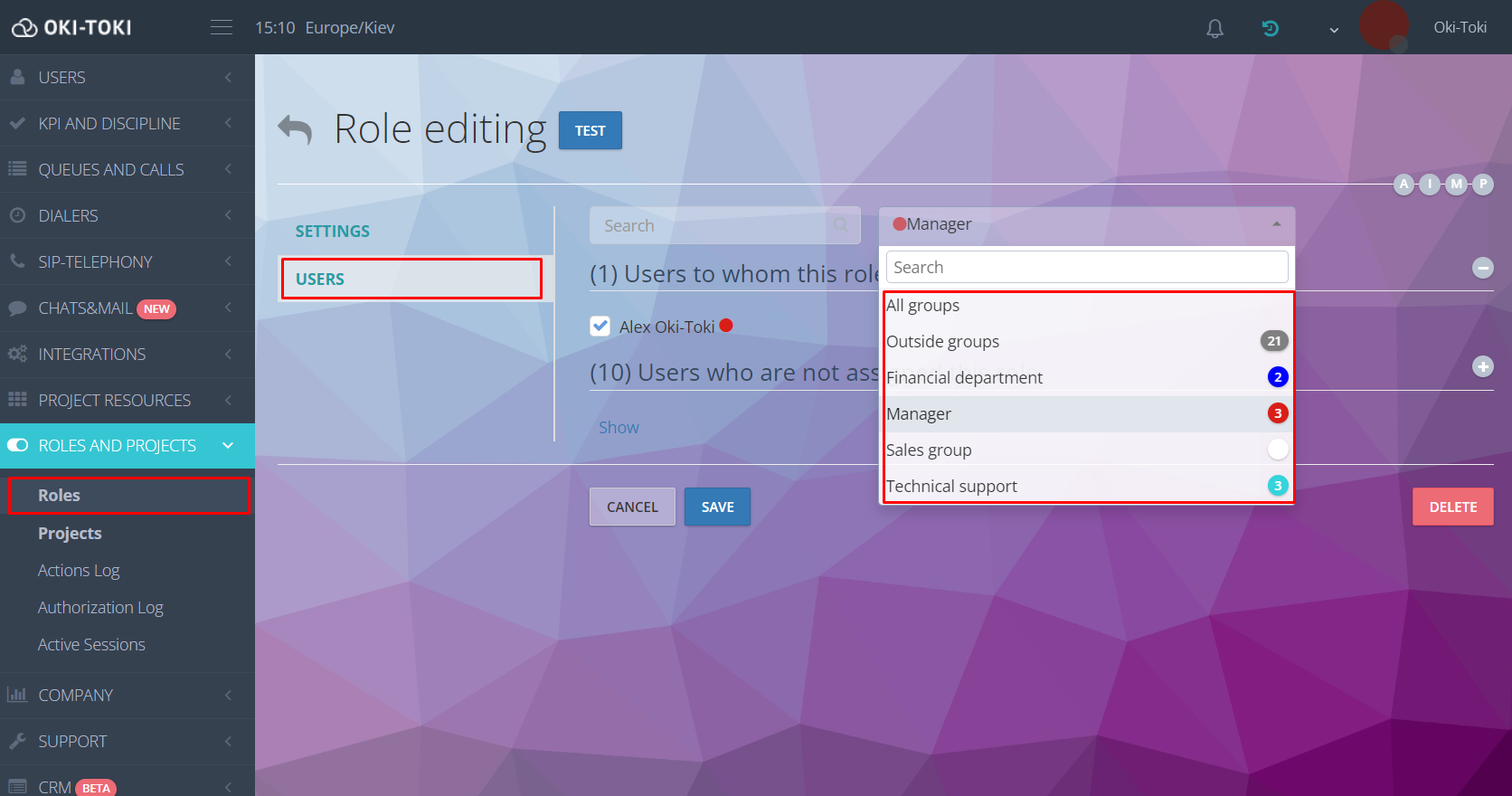 Creating a role for a user group