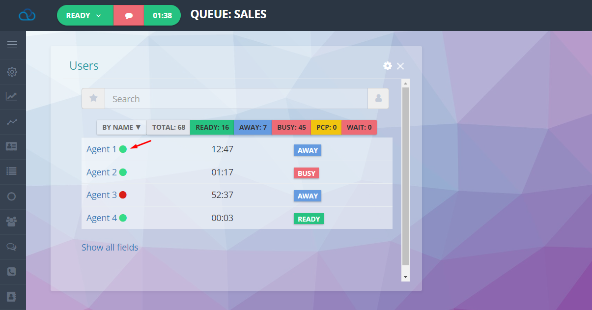 Display of agent groups in the widget