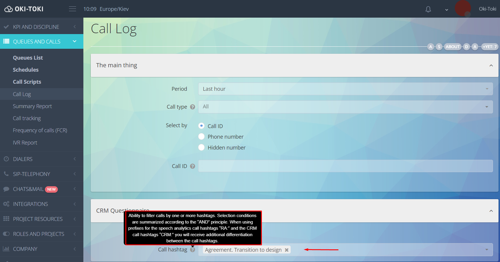 Setting up a hashtag in the CRM questionnaire