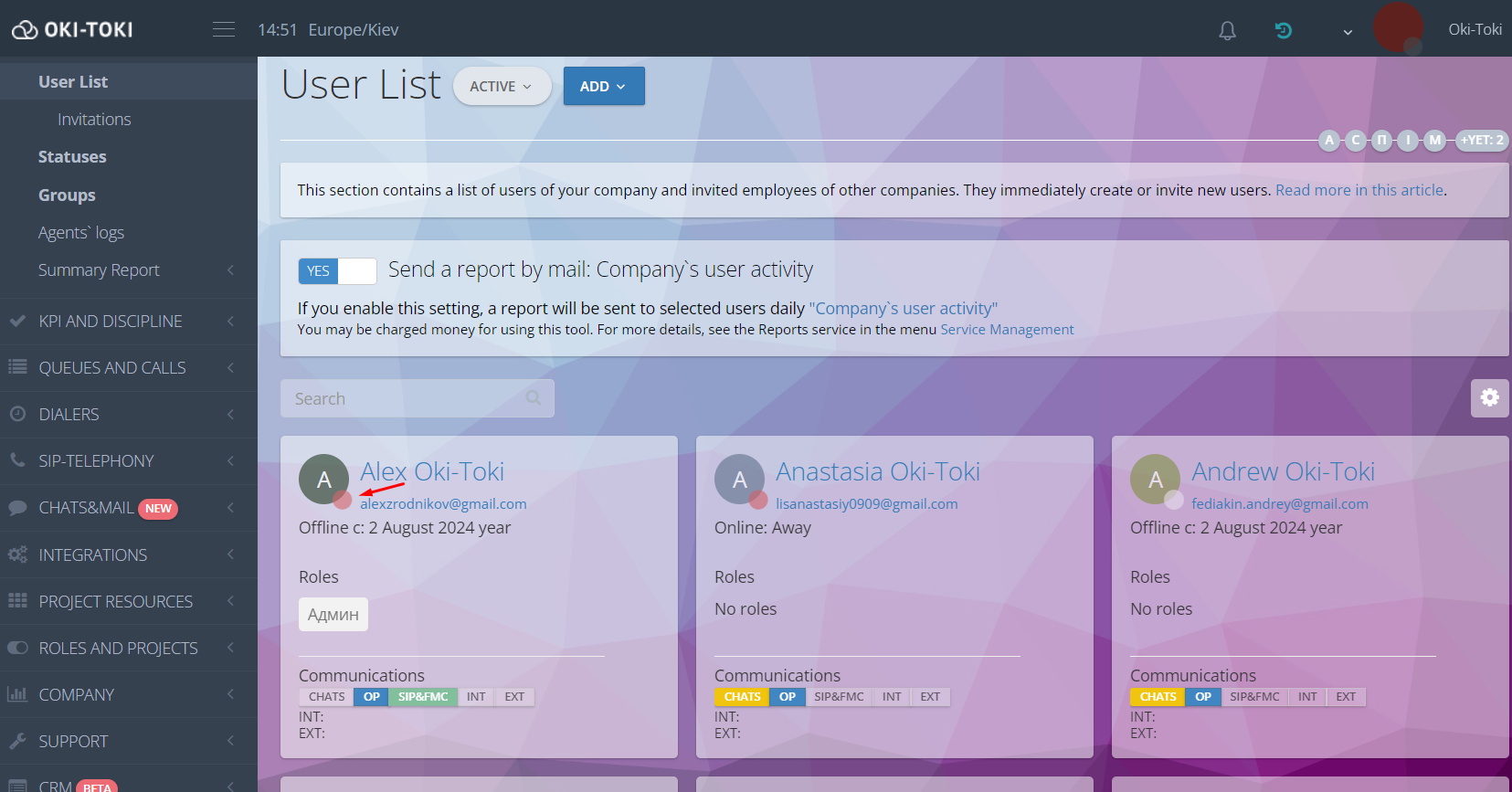 Displaying an agent's group in the list of users