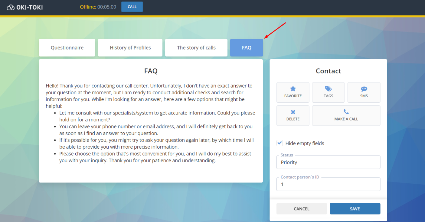 Tip for the agent in the CRM