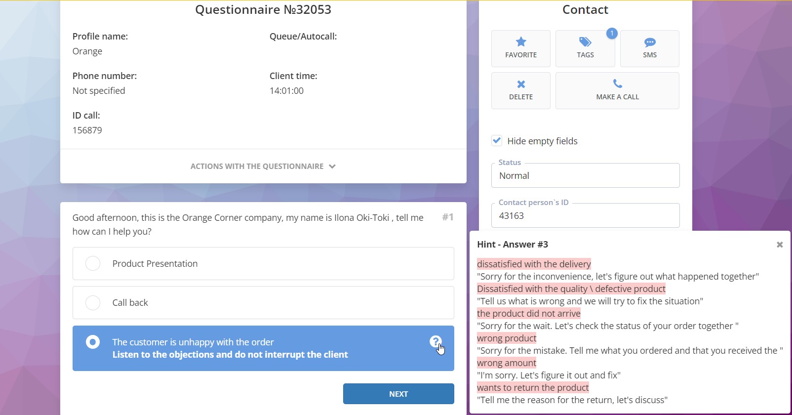Tips for the agent in the Oki-Toki questionnaire