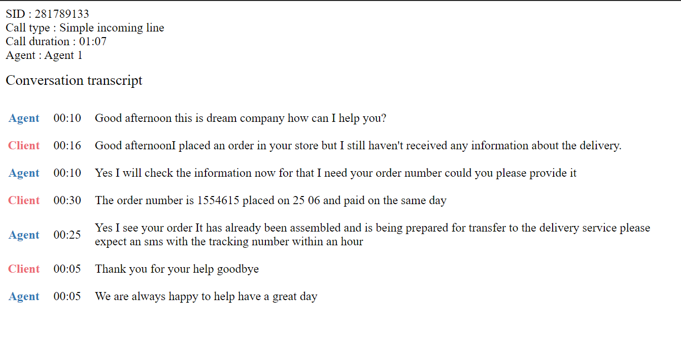 Transcript in HTML