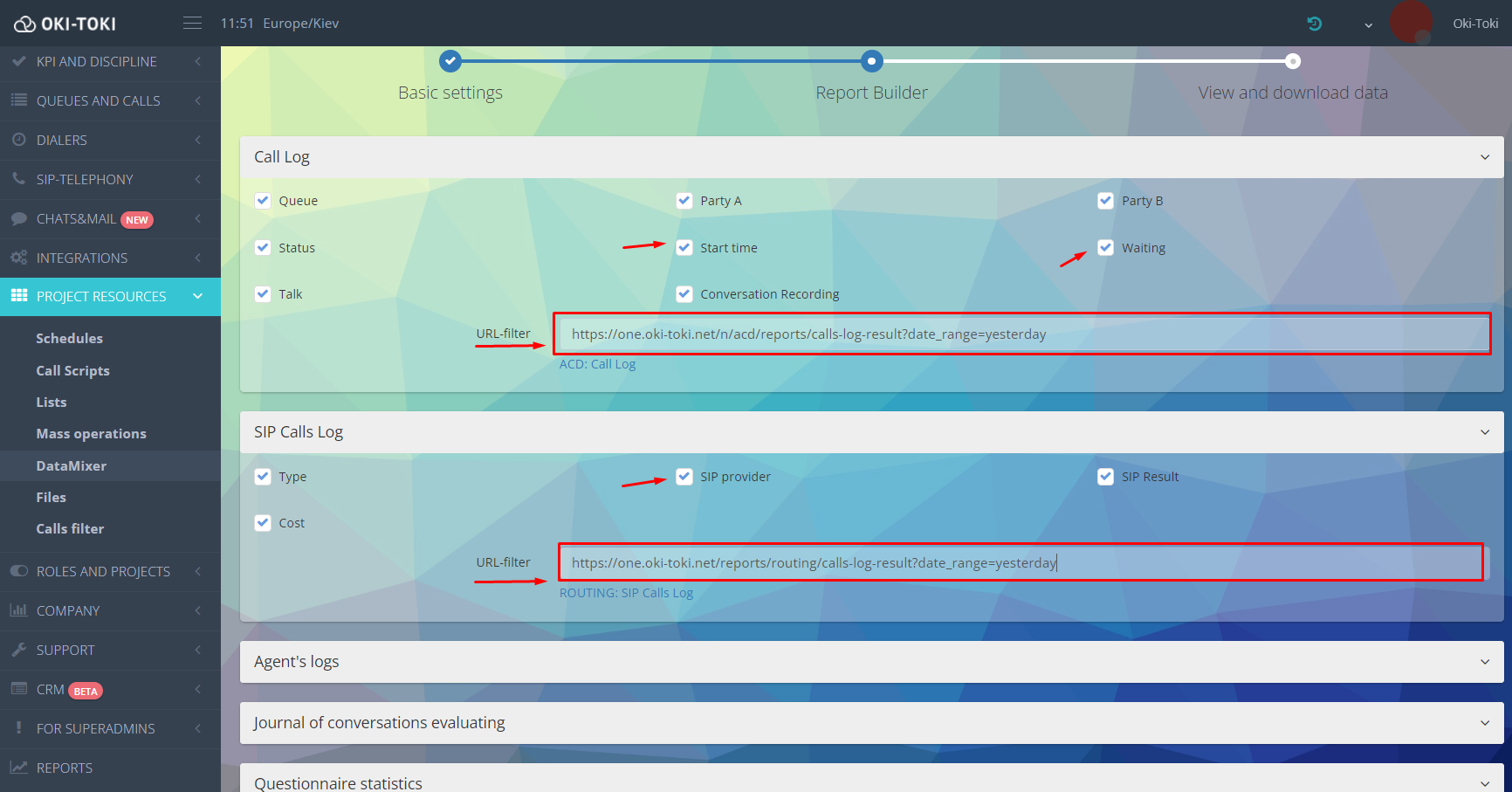 Selecting fields and link for the report