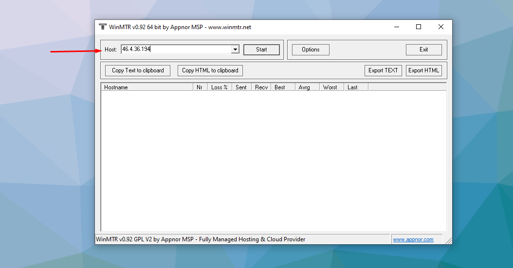 WinMTR settings