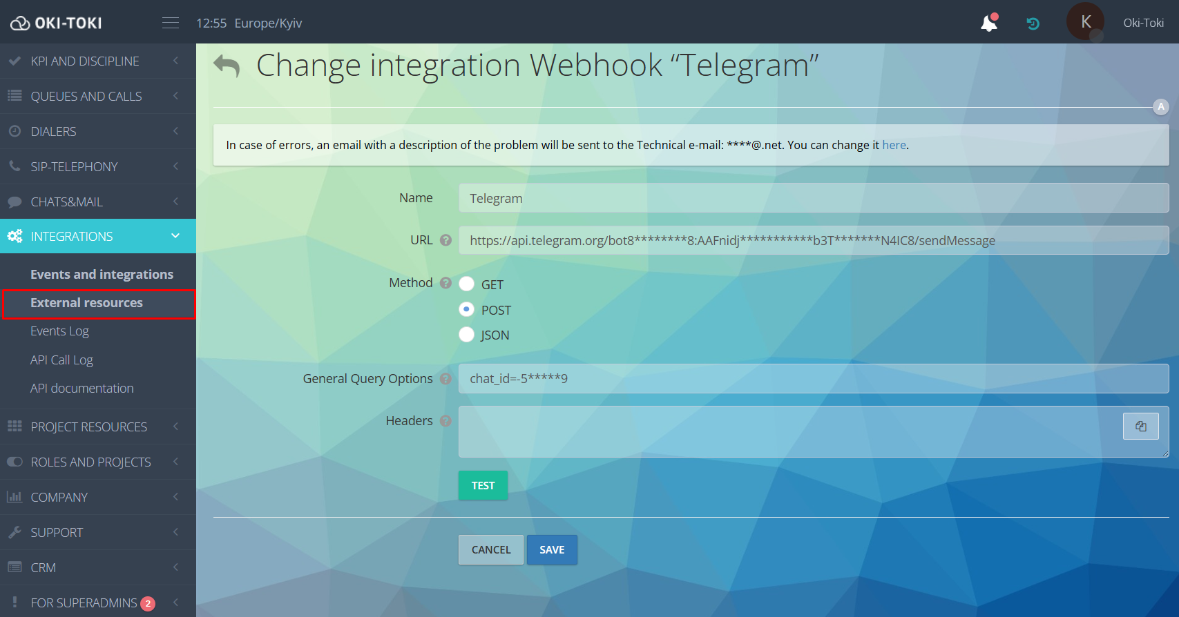 Webhook ayarlama 